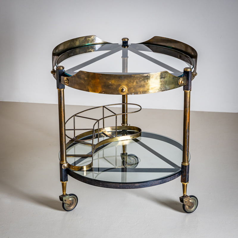 Brass and Glass Bar Cart, Italy, Mid-20th Century