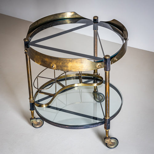 Brass and Glass Bar Cart, Italy, Mid-20th Century