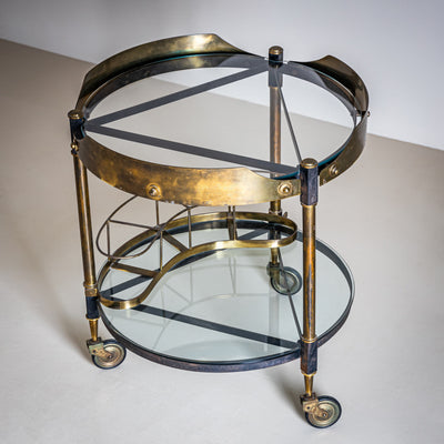 Brass and Glass Bar Cart, Italy, Mid-20th Century