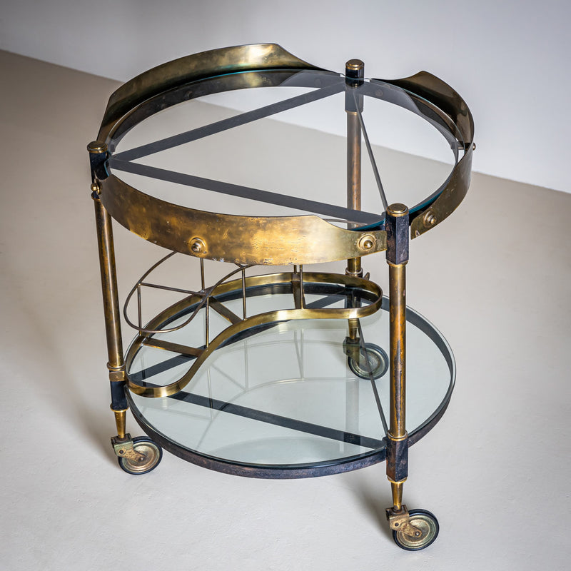 Brass and Glass Bar Cart, Italy, Mid-20th Century