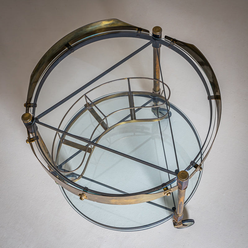 Brass and Glass Bar Cart, Italy, Mid-20th Century