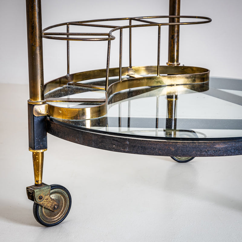 Brass and Glass Bar Cart, Italy, Mid-20th Century