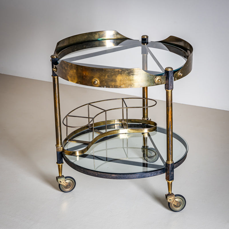 Brass and Glass Bar Cart, Italy, Mid-20th Century