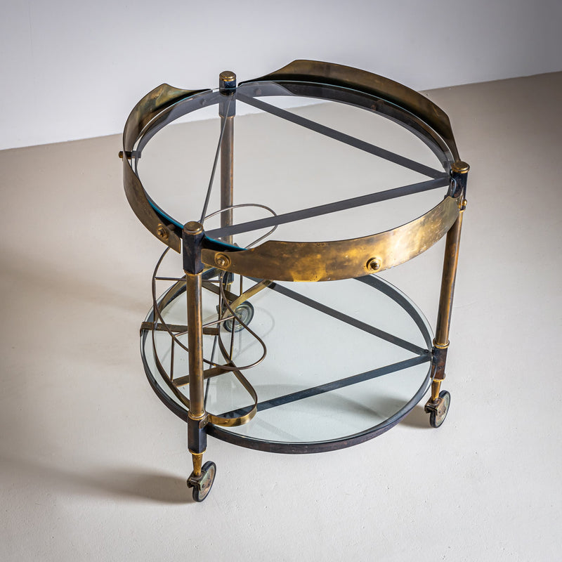 Brass and Glass Bar Cart, Italy, Mid-20th Century