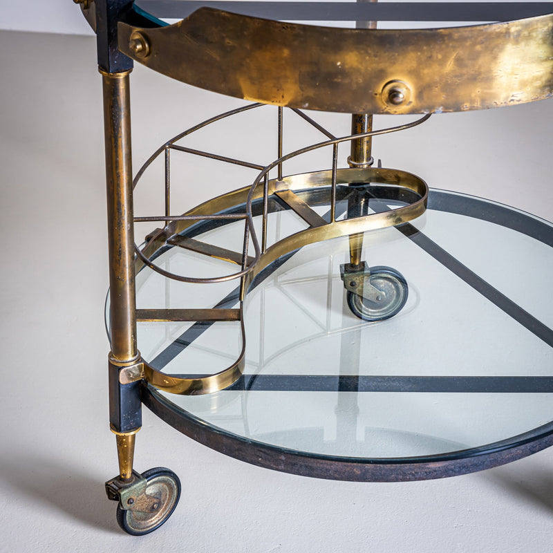 Brass and Glass Bar Cart, Italy, Mid-20th Century