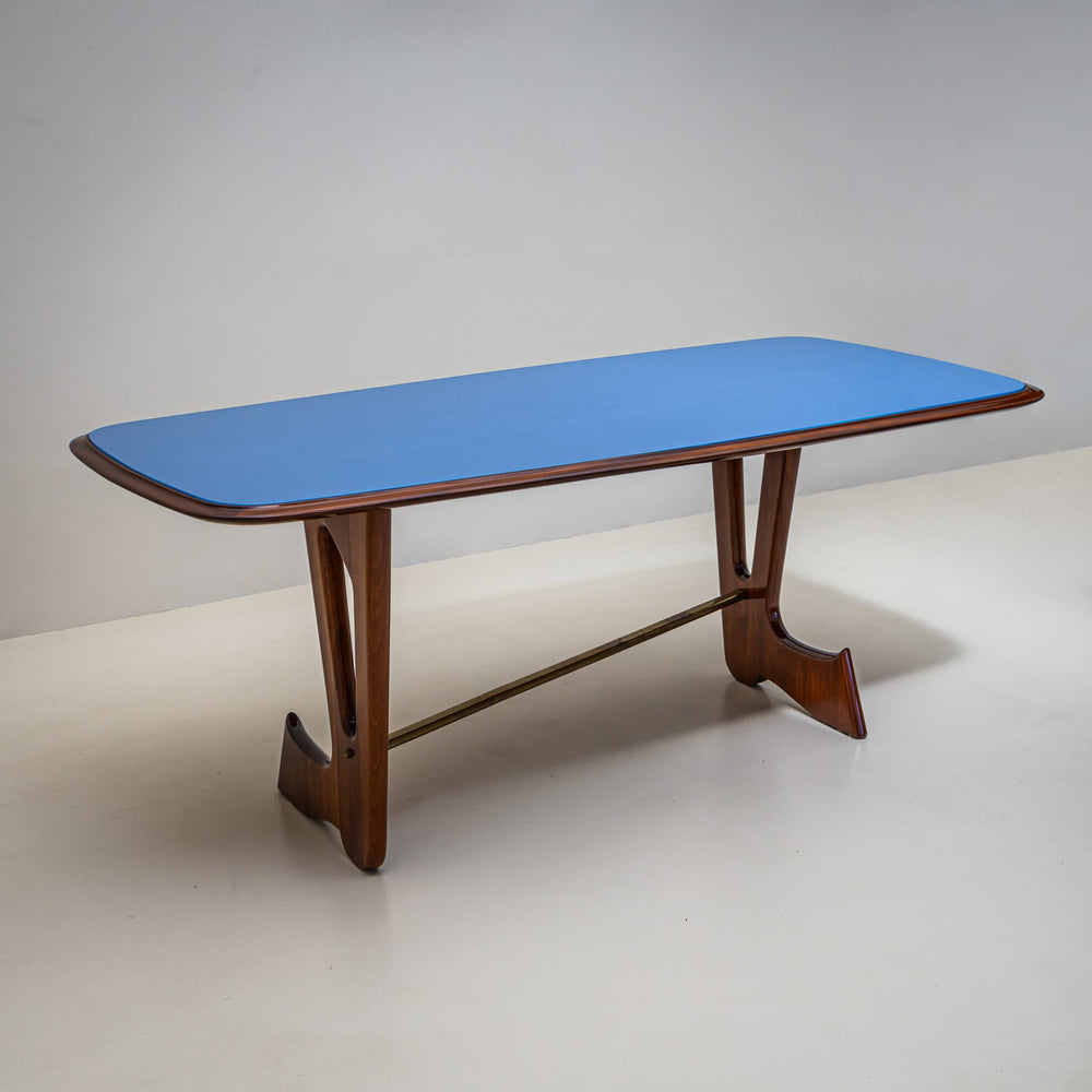 Dining Table with Blue Glass Top, Italy, 1950s
