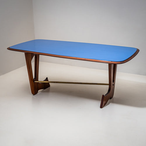 Dining Table with Blue Glass Top, Italy, 1950s