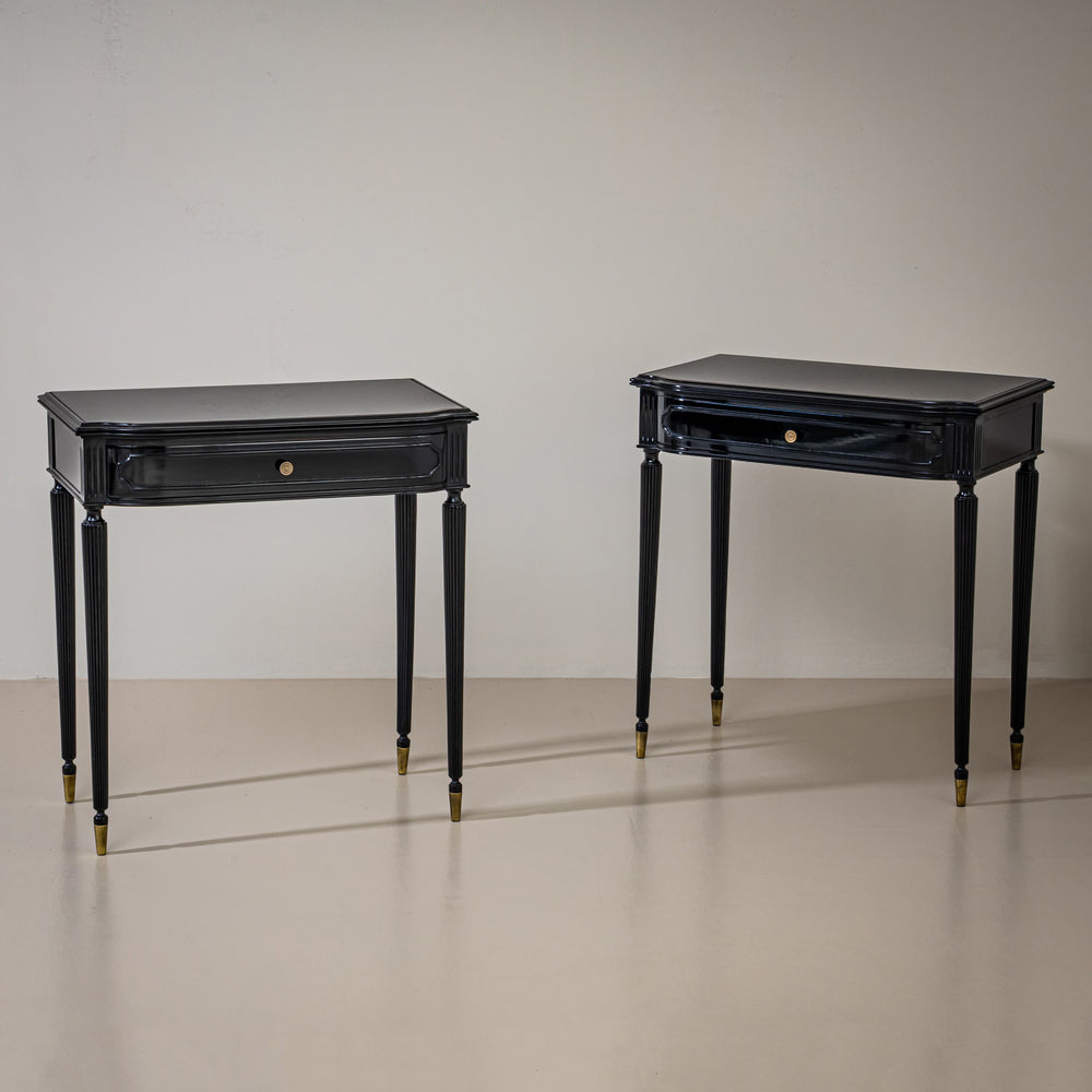 Pair of Ebonized Bedside Tables, Italy, Mid-20th Century