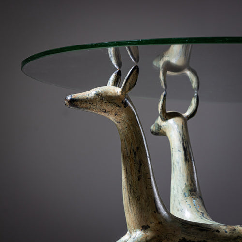 Bronze and Glass Table with Anubis Dogs in the Style of Armand-Albert Rateau, France, Mid-20th Century