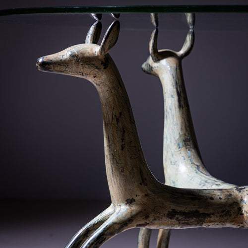 Bronze and Glass Table with Anubis Dogs in the Style of Armand-Albert Rateau, France, Mid-20th Century