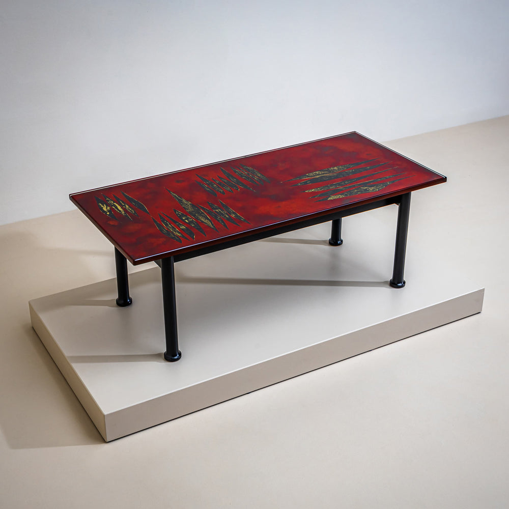 Coffee Table with Red Enamel Top, by Erwin Walter Burger (1909-1982), Italy, Mid-20th Century