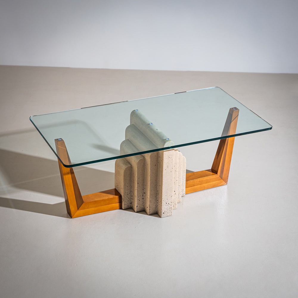 Coffee Table with Travertine Element, Italy, Late 20th Century