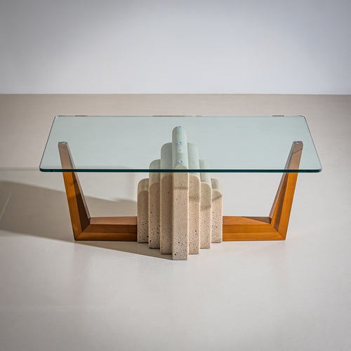 Coffee Table with Travertine Element, Italy, Late 20th Century