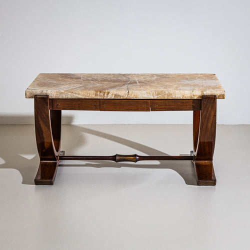 Coffee Table with Marquetry and Onyx Top, Attributed to Paolo Buffa, Italy, Mid-20th Century