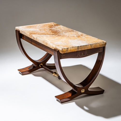 Coffee Table with Marquetry and Onyx Top, Attributed to Paolo Buffa, Italy, Mid-20th Century