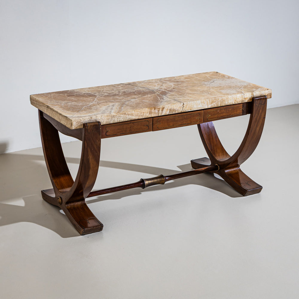 Coffee Table with Marquetry and Onyx Top, Attributed to Paolo Buffa, Italy, Mid-20th Century
