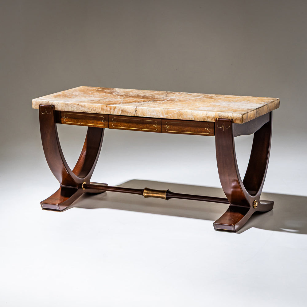 Coffee Table with Marquetry and Onyx Top, Attributed to Paolo Buffa, Italy, Mid-20th Century