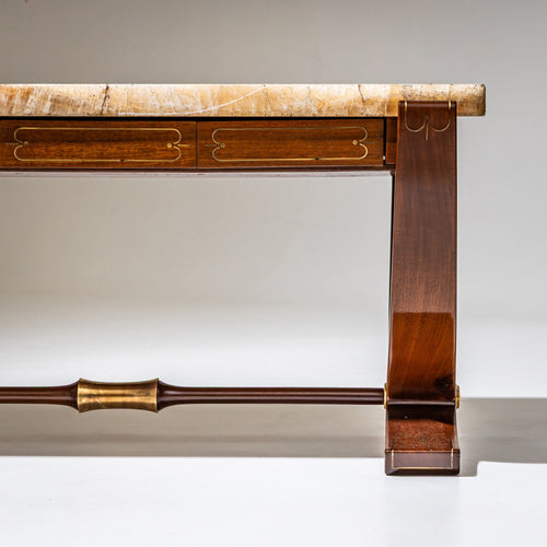 Coffee Table with Marquetry and Onyx Top, Attributed to Paolo Buffa, Italy, Mid-20th Century