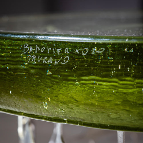 Coffee Table with Green Glass Top, attributed to Barovier e Toso, Italy, Mid-20th Century