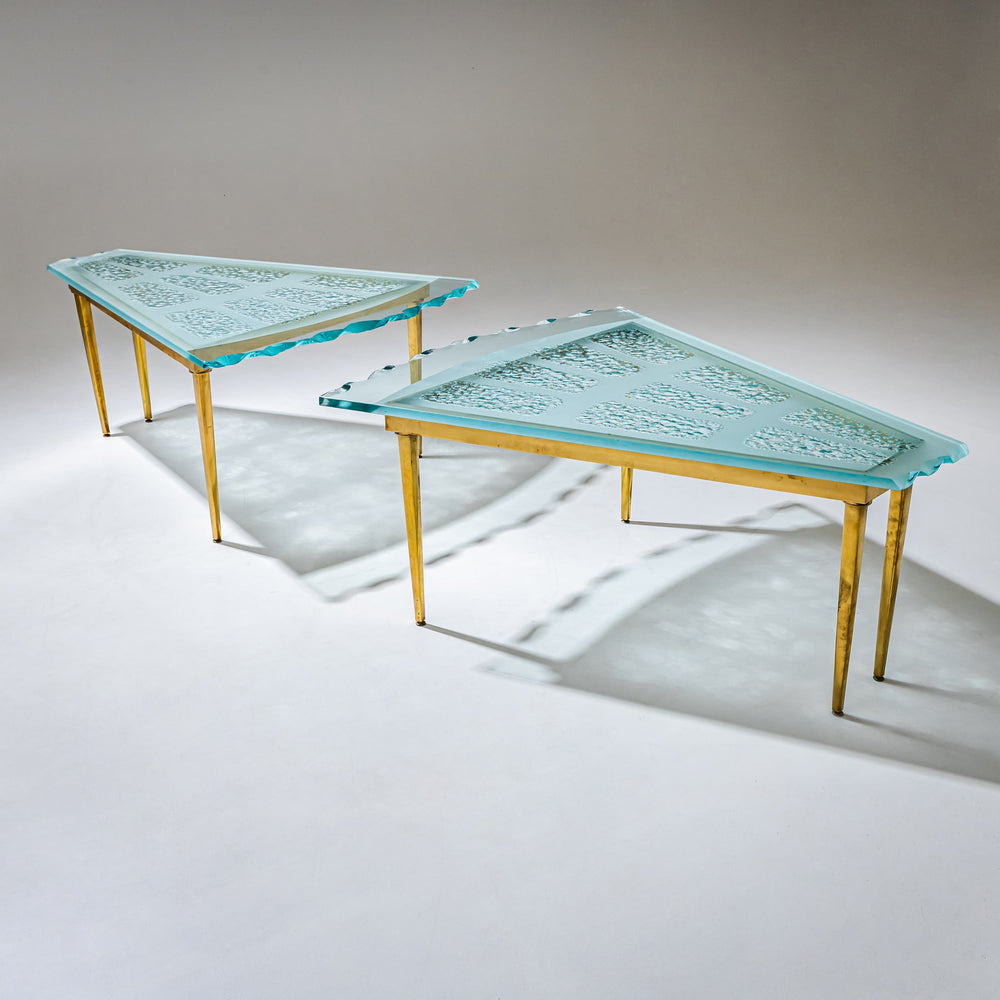 Pair of Glass Tables in the Style of Fontana Arte, Italy, Mid-20th Century