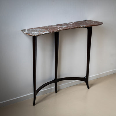 Italian Black Console Table with Red Marble Top, in the Style of Guglielmo Ulrich, 1940s