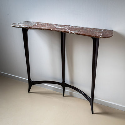 Italian Black Console Table with Red Marble Top, in the Style of Guglielmo Ulrich, 1940s