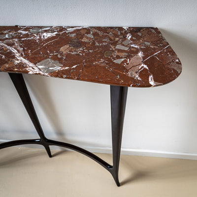 Italian Black Console Table with Red Marble Top, in the Style of Guglielmo Ulrich, 1940s