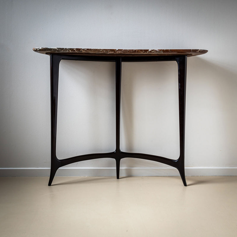 Italian Black Console Table with Red Marble Top, in the Style of Guglielmo Ulrich, 1940s