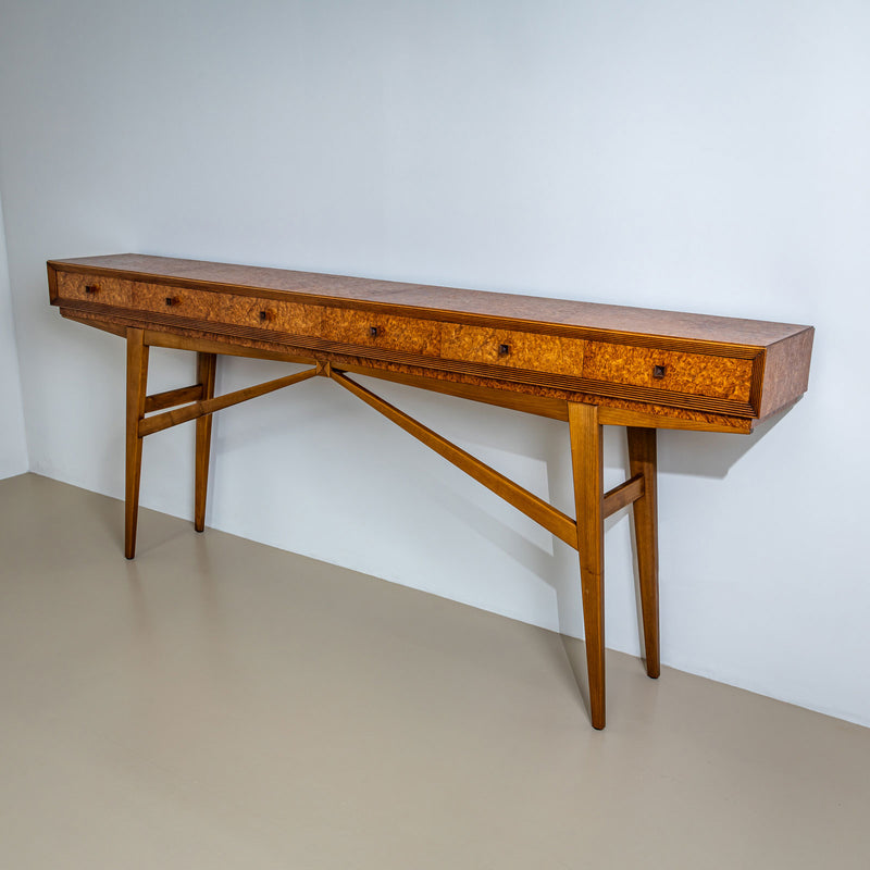 Italian 20th-Century Console Table with Burl Veneer