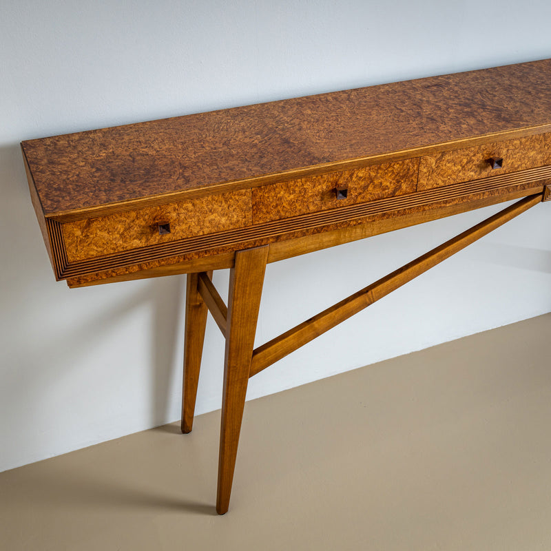 Italian 20th-Century Console Table with Burl Veneer