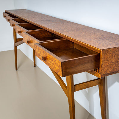 Italian 20th-Century Console Table with Burl Veneer