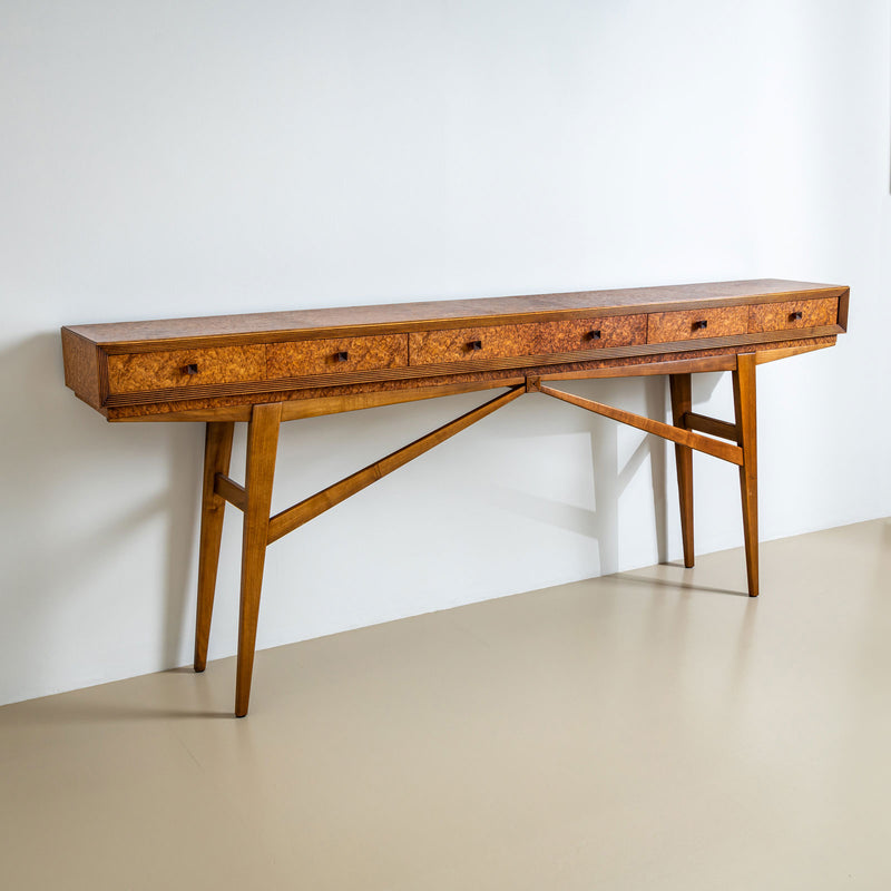 Italian 20th-Century Console Table with Burl Veneer