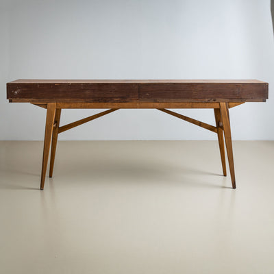 Italian 20th-Century Console Table with Burl Veneer