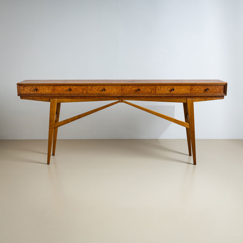 Italian 20th-Century Console Table with Burl Veneer