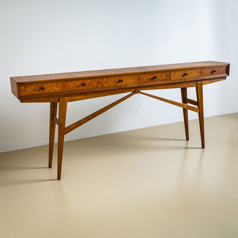 Italian 20th-Century Console Table with Burl Veneer