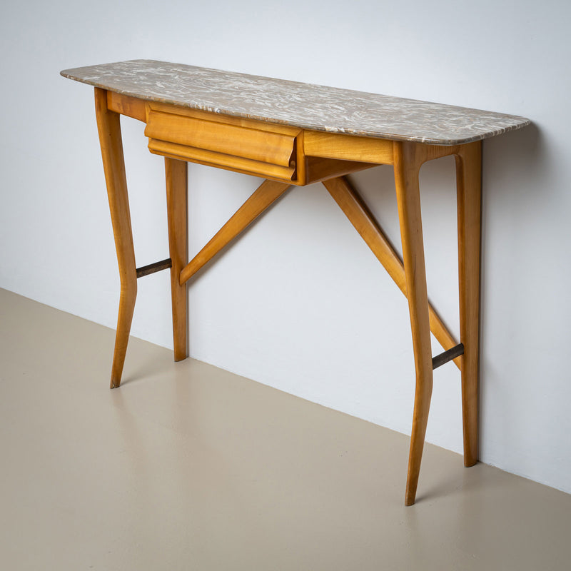 Wall Console with Marble Top, Italy 1950s