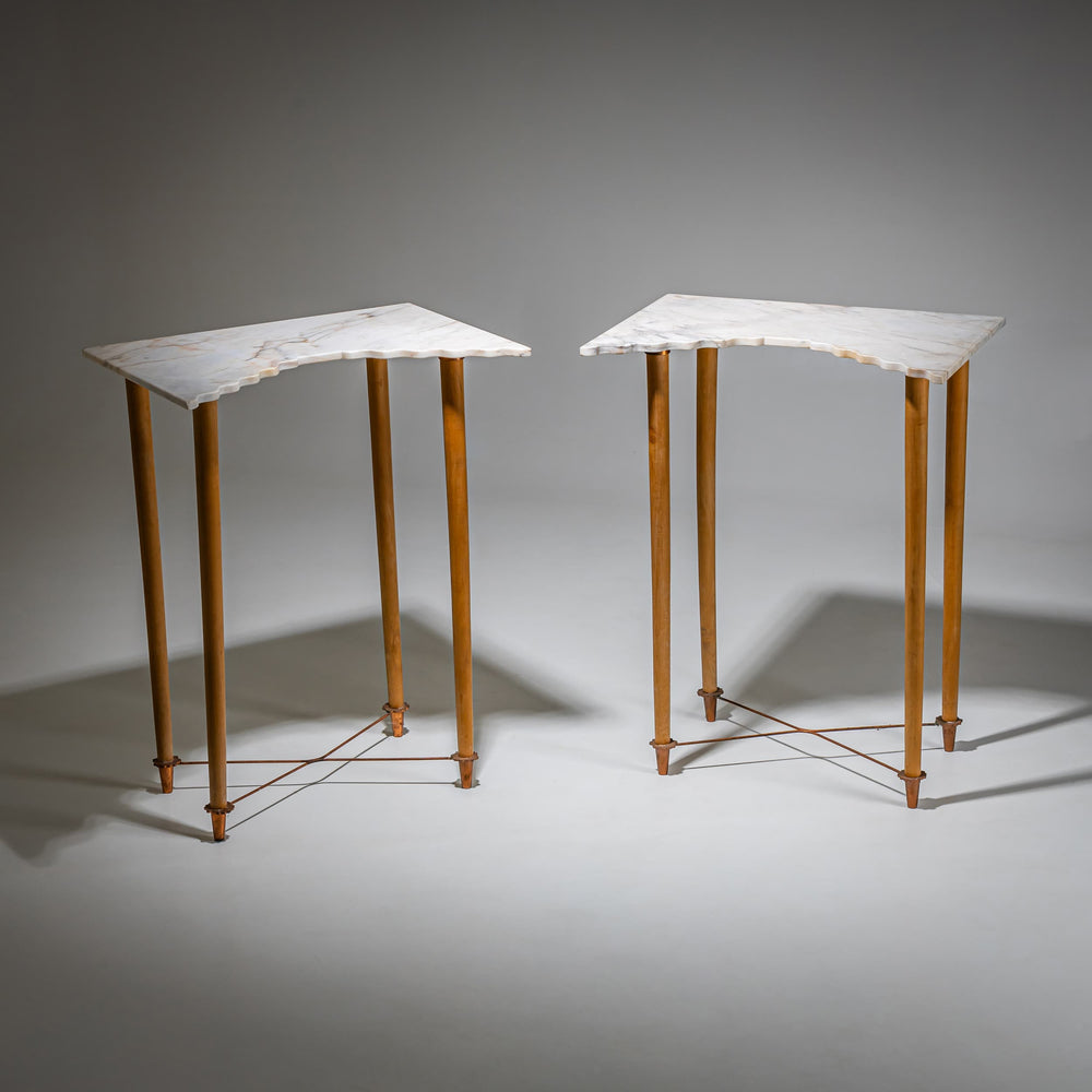 Pair of Wall Consoles with Marble Tops, attributed to Ugo la Pietra, Italy, Mid-20th Century