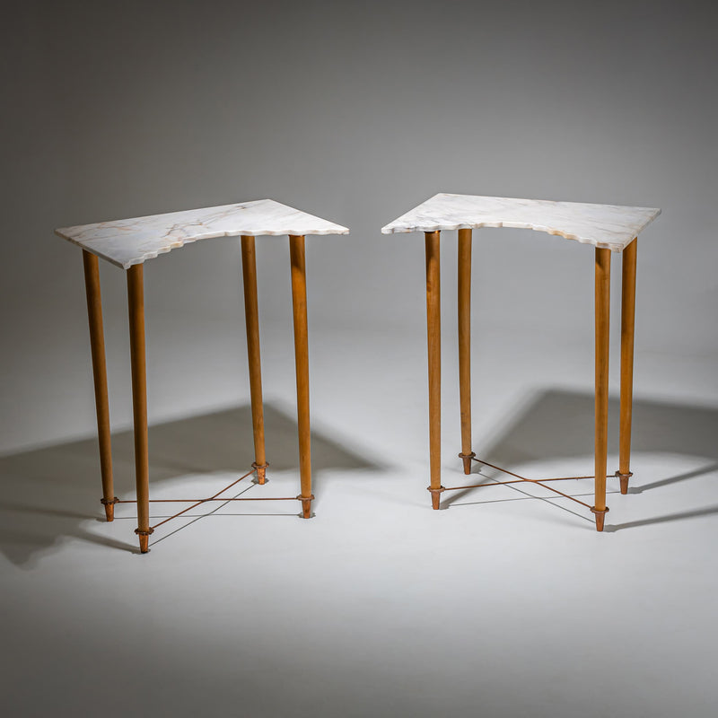 Pair of Wall Consoles with Marble Tops, attributed to Ugo la Pietra, Italy, Mid-20th Century