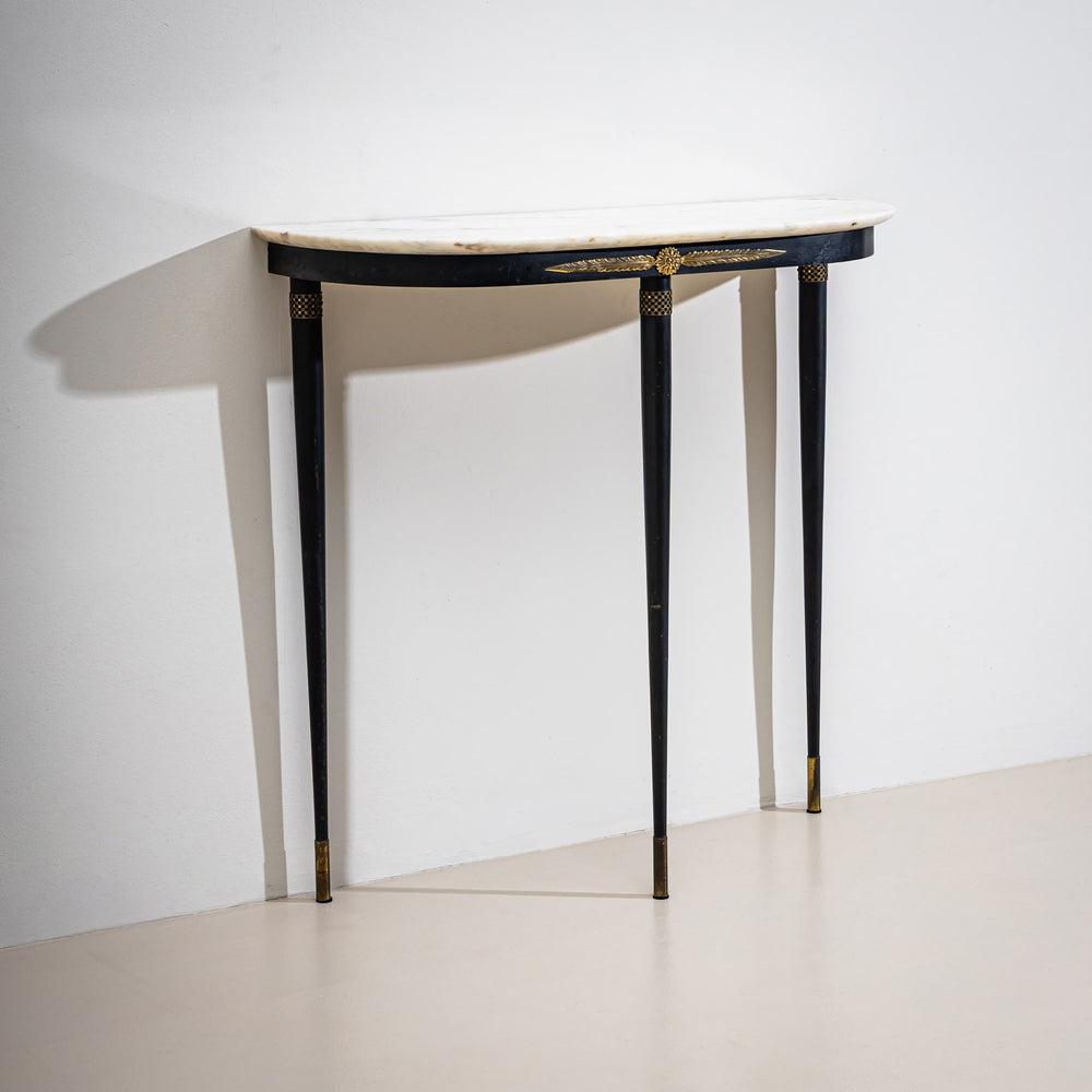 Ebonized Wall Console with White Marble Top, Italy, 1950s