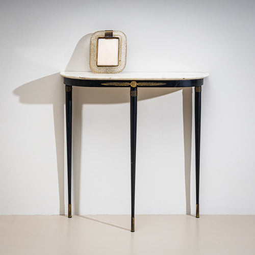 Ebonized Wall Console with White Marble Top, Italy, 1950s