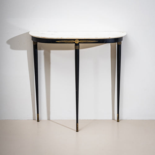 Ebonized Wall Console with White Marble Top, Italy, 1950s