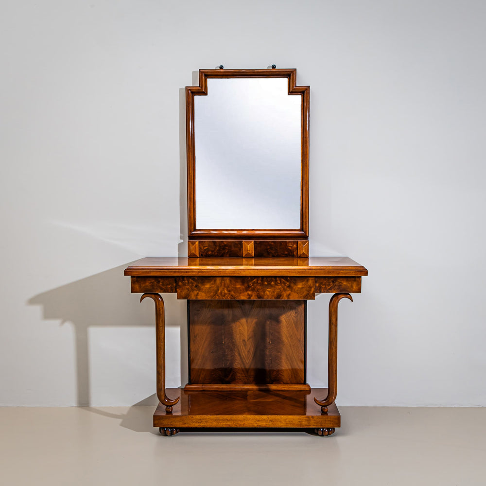 Art Deco Dressing Table with Mirror in Walnut, Italy, circa 1920/30