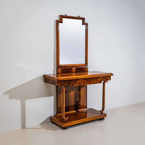 Art Deco Dressing Table with Mirror in Walnut, Italy, circa 1920/30