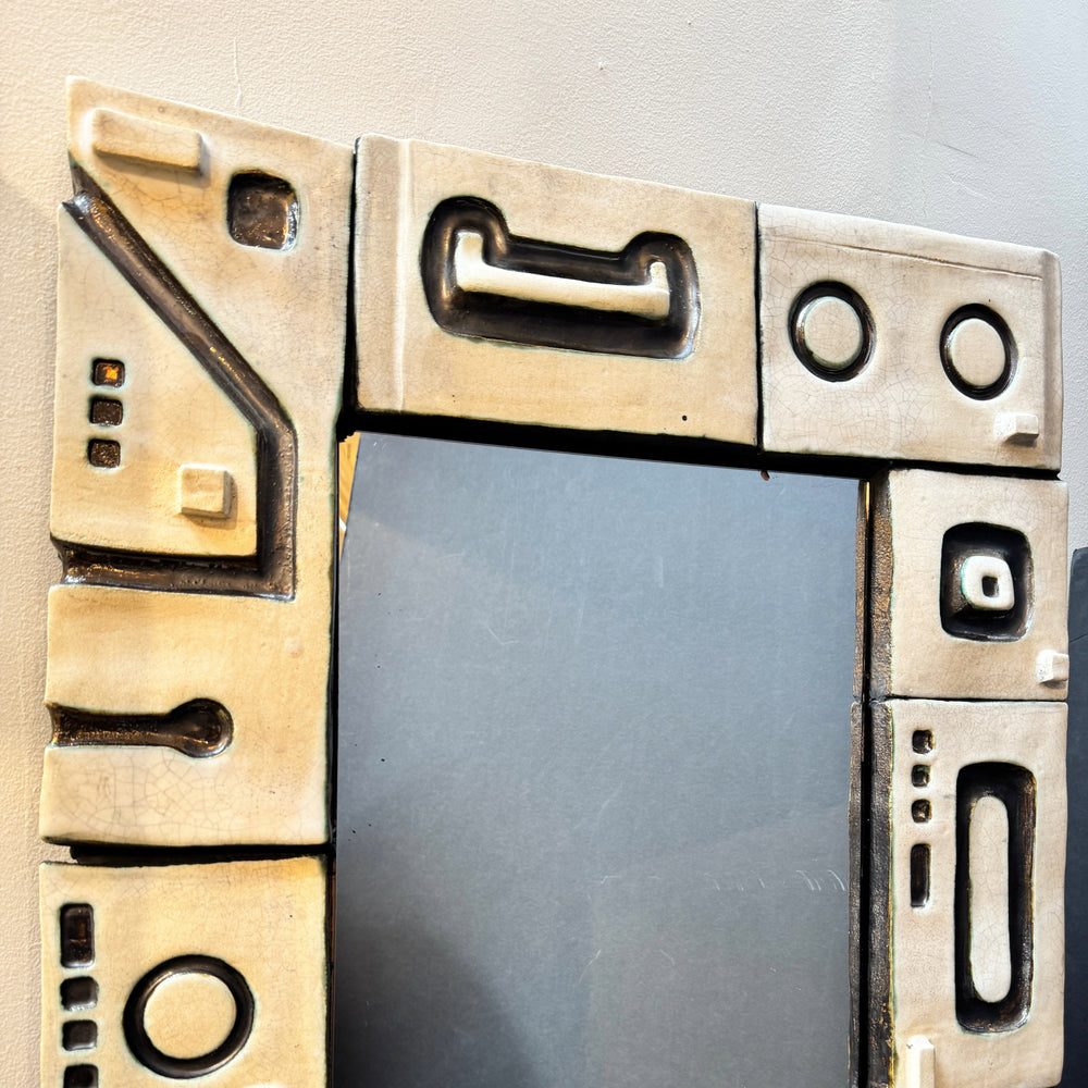 Large Wall Mirror with Ceramic Tiles by Poemu France, 21st Century