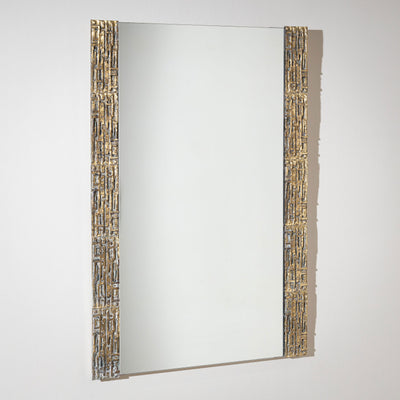 Brutalist Brass Mirror, attributed to Luciano Frigerio, Italy 1970s