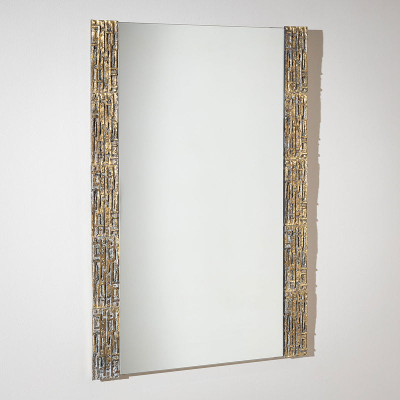 Brutalist Brass Mirror, attributed to Luciano Frigerio, Italy 1970s