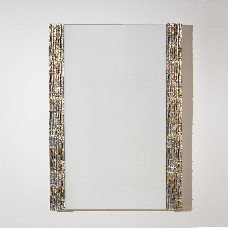 Brutalist Brass Mirror, attributed to Luciano Frigerio, Italy 1970s