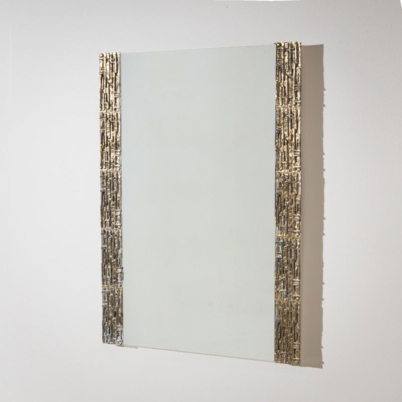 Brutalist Brass Mirror, attributed to Luciano Frigerio, Italy 1970s