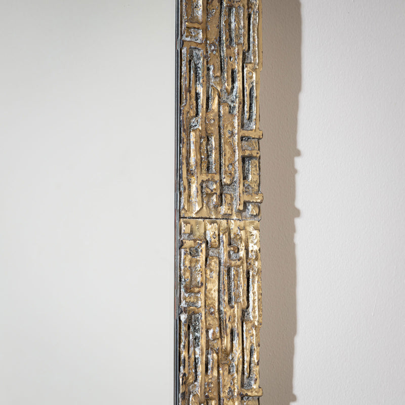 Brutalist Brass Mirror, attributed to Luciano Frigerio, Italy 1970s