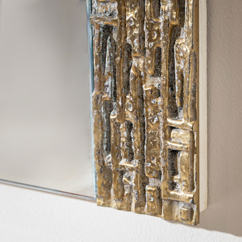 Brutalist Brass Mirror, attributed to Luciano Frigerio, Italy 1970s